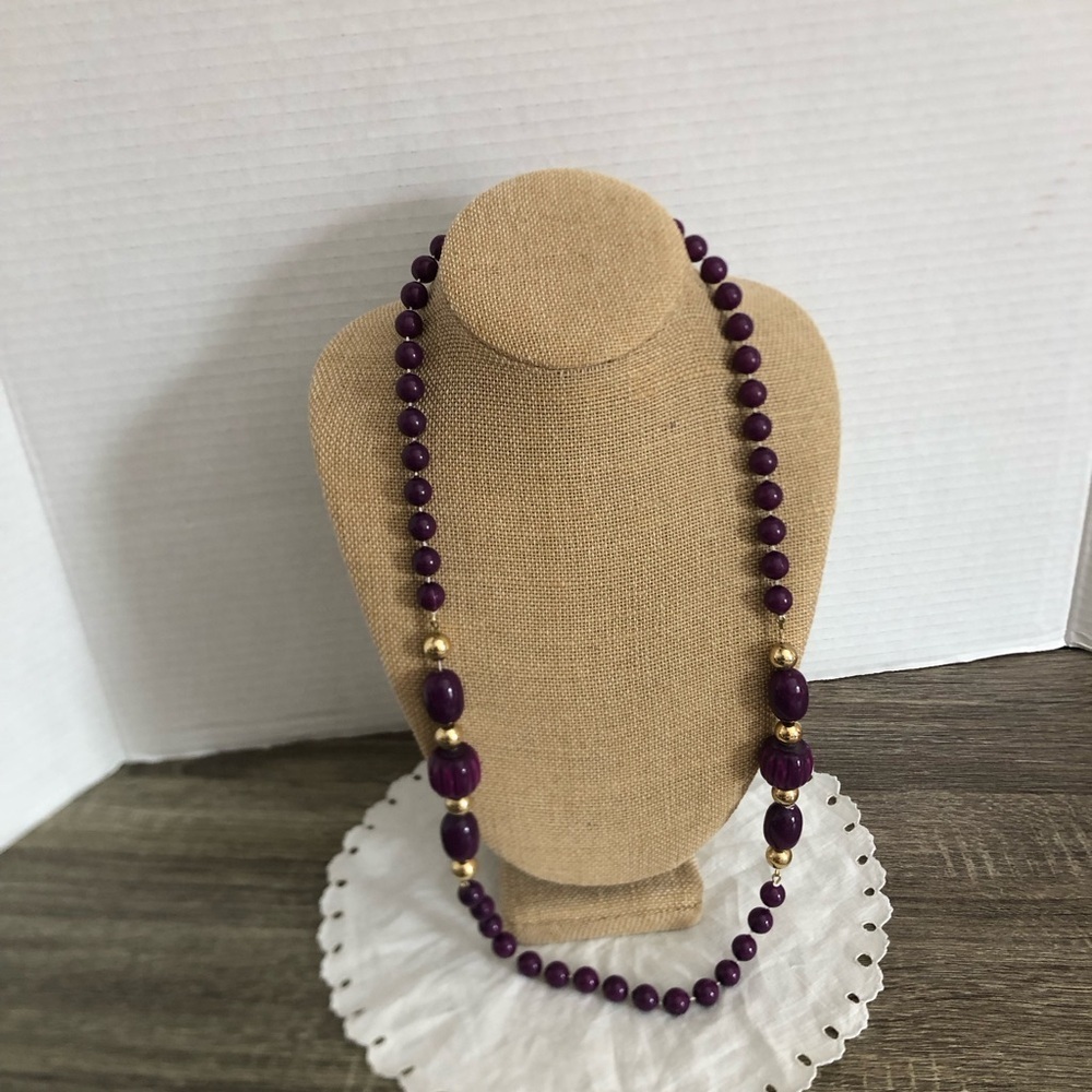 Vtg 80’s Chunky Purple and Gold Beaded Necklace